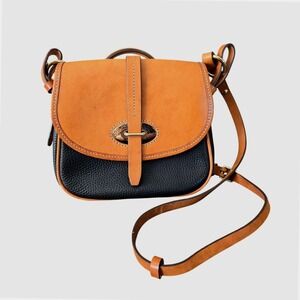 Dooney & Bourke Verona Christina Black Tan Pebbled Leather Crossbody Saddle Bag